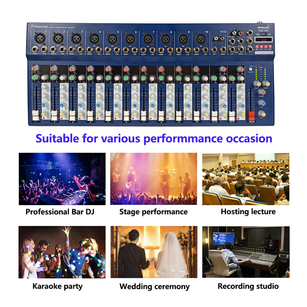 Pro 14CH Audio Mixer Function USB Mixing Console Stage Live Studio Mixer System