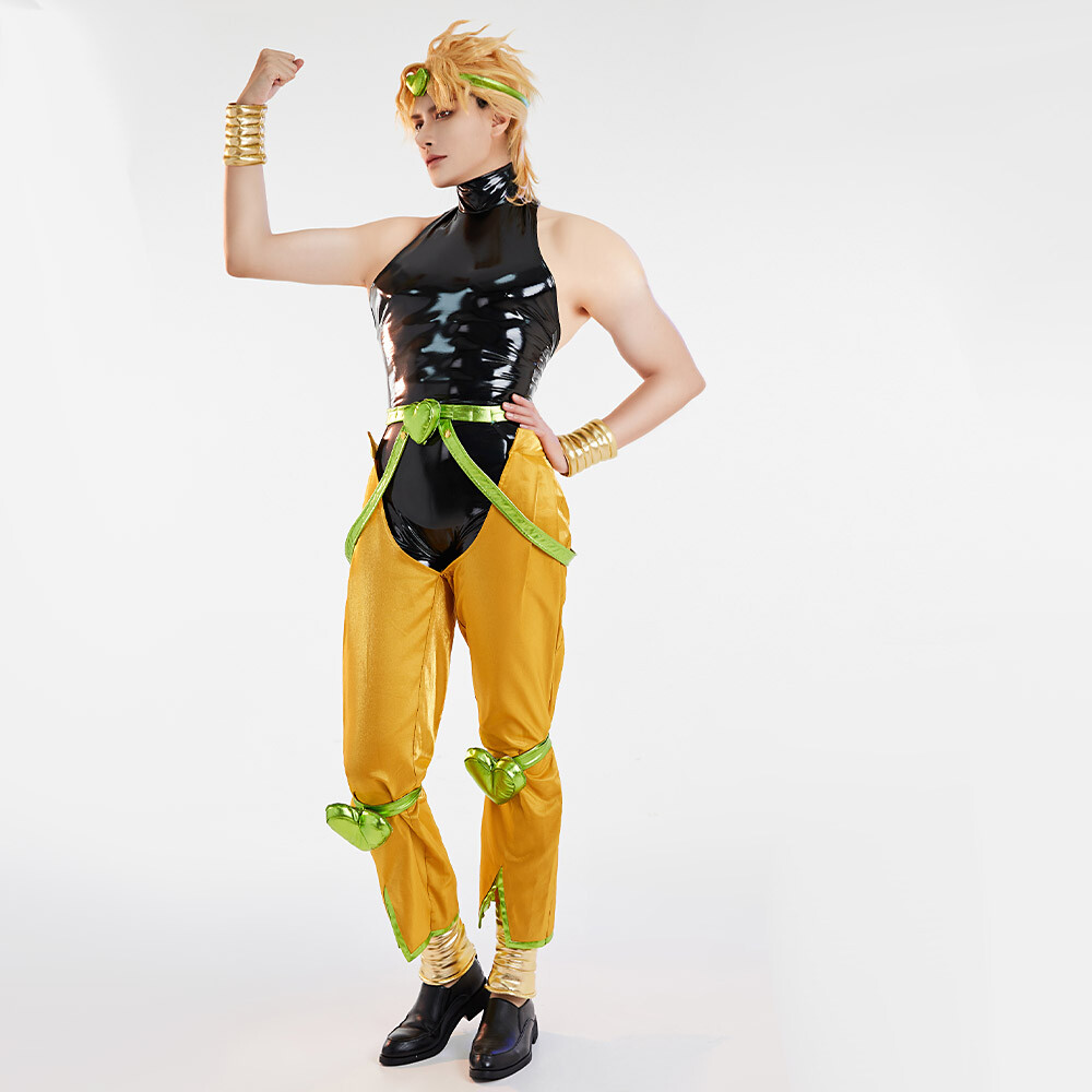 Unisex Full Set Yellow and Black Dio Cosplay Costume with Headdress and Bracers