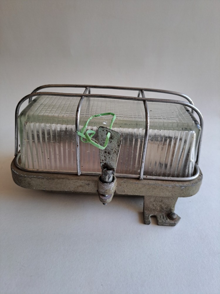 VINTAGE LARGE CAGED PRISMATIC BULKHEAD LIGHT STEAMPUNK