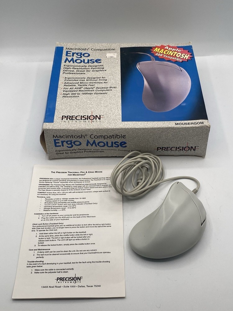 Vintage 90s 3 Button Serial Mouse precision instruments Ergo Mouse