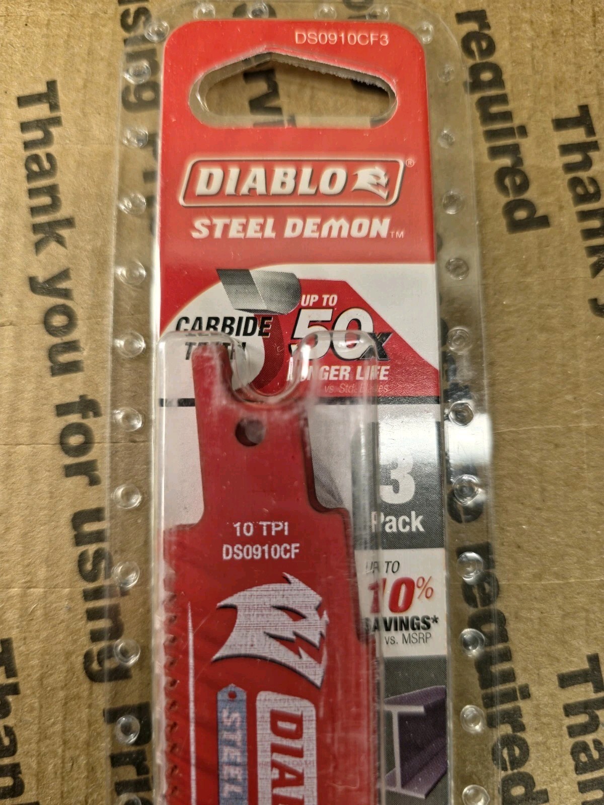 Diablo Steel Demon 9" Carbide Teeth Medium Metel Sawzal Blades 3~Pack DS0910CF3