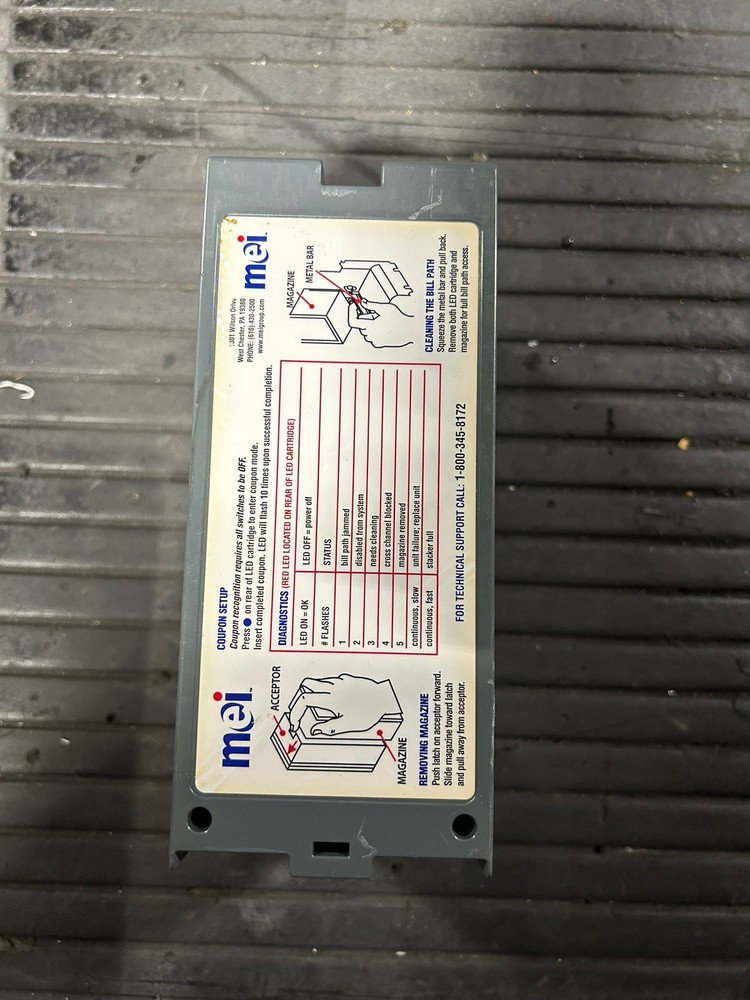 Mars MEI 700 stacker note box $ bill acceptor validator - gray & yellow color