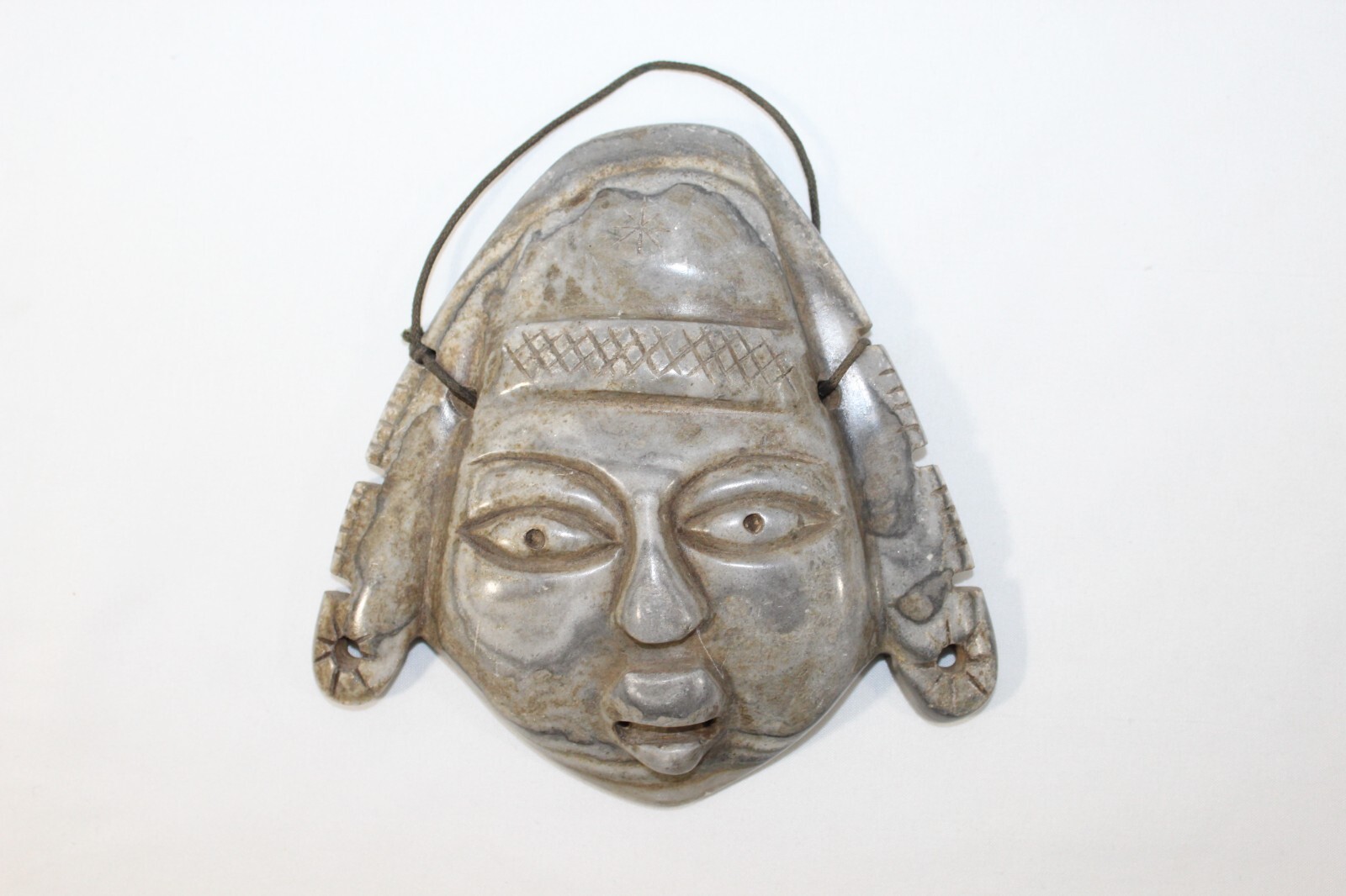 Mayan Aztec Mexican Hand Carved Alabaster Stone Mask 5.75" Sculpture Wall Plaque