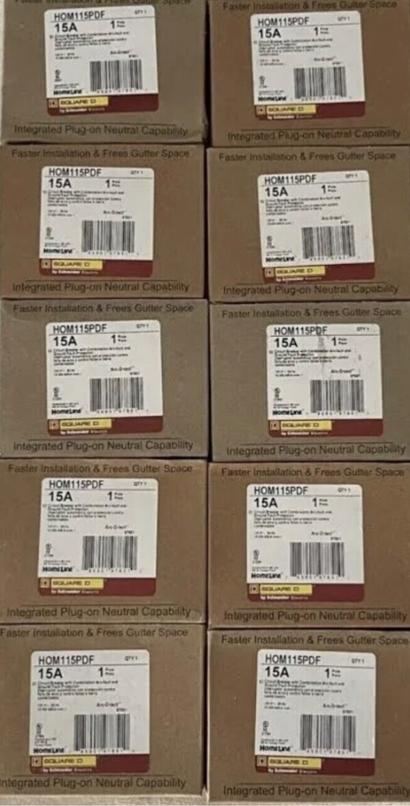 10PCS SQUARE D HOMELINE HOM115PDF HOM115PDFC PLUG ON NEUTRAL 15A AFCI/GFCI NEW