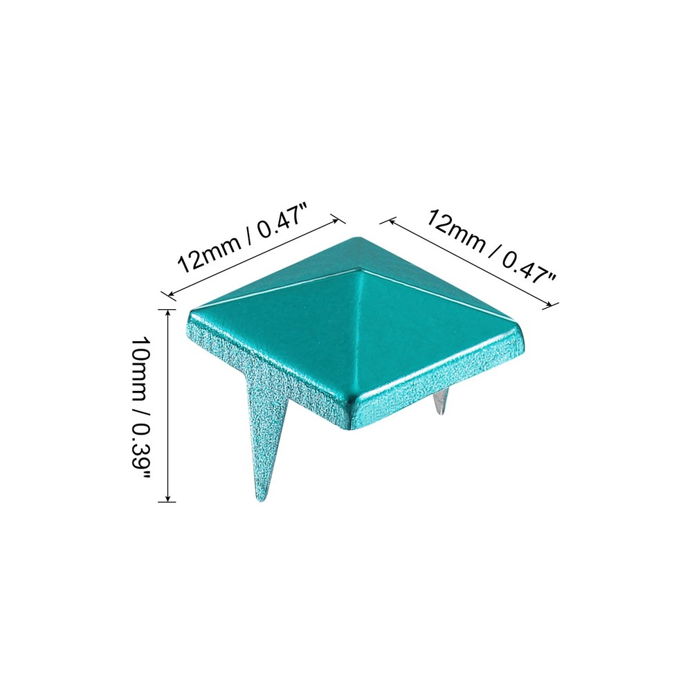 100Pcs Square Pyramid Rivets, 12mm Two-Jaw Studs Spikes (Blue)