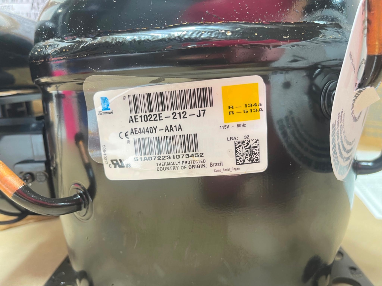 Tecumseh AE1022E-212-J7 115V 1PH Refrigeration Compressor R134A 1/3HP