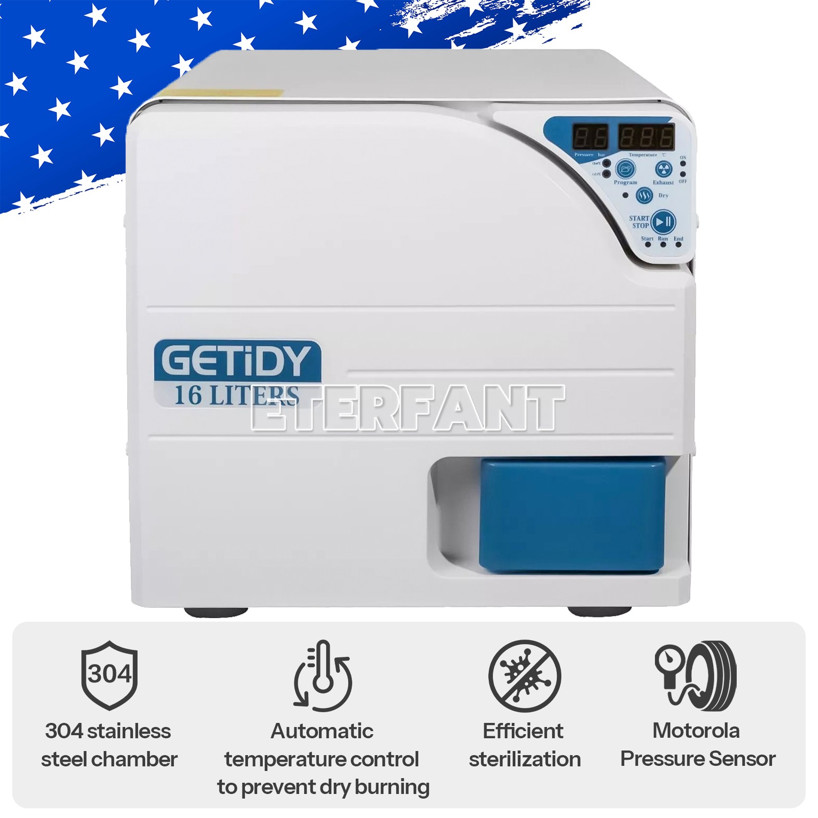 16L Class N Dental Medical Autoclave Steam Sterilizer Drying Function JCH-16 USA