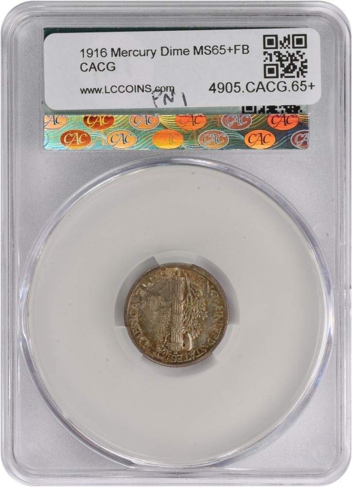 1916 Mercury Silver Dime MS65+FB CACG