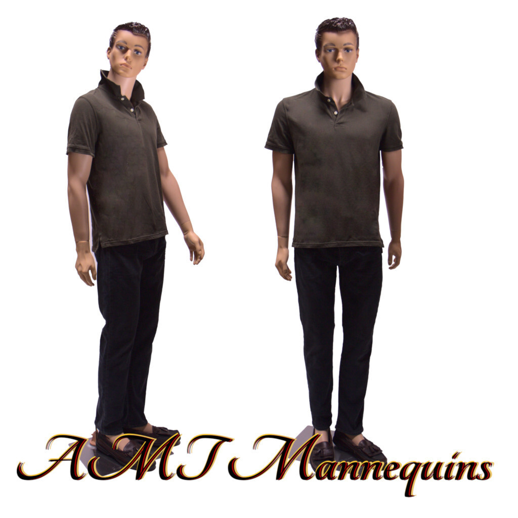Full body male skin tone realistic looking mannequin mankin + metal stand #08-1F