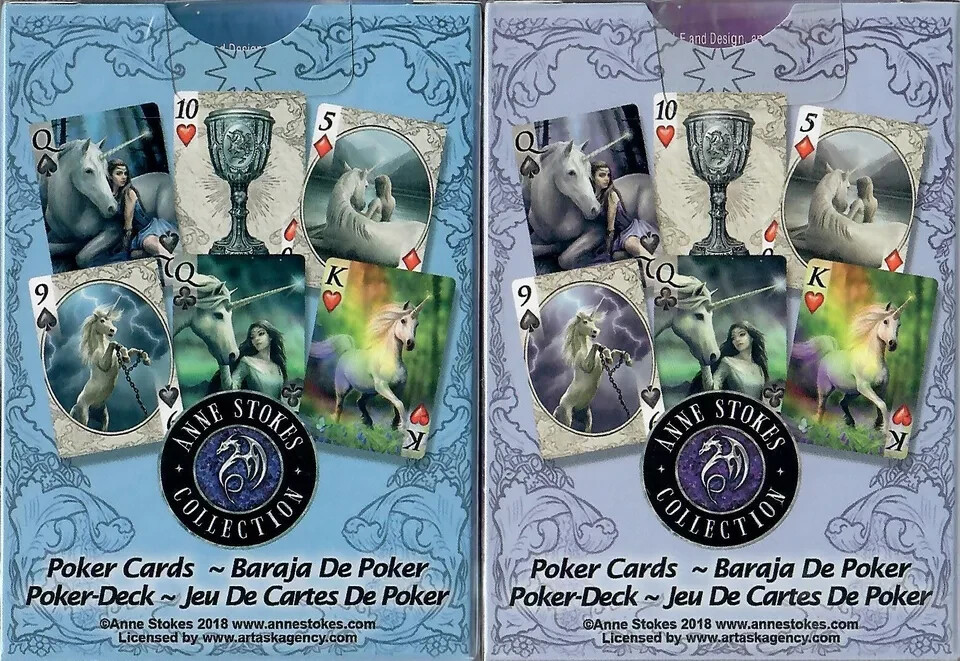 Lot 2 Bicycle Anne Stokes Unicorn 1 Purple & 1 Blue Deck Playing Cards