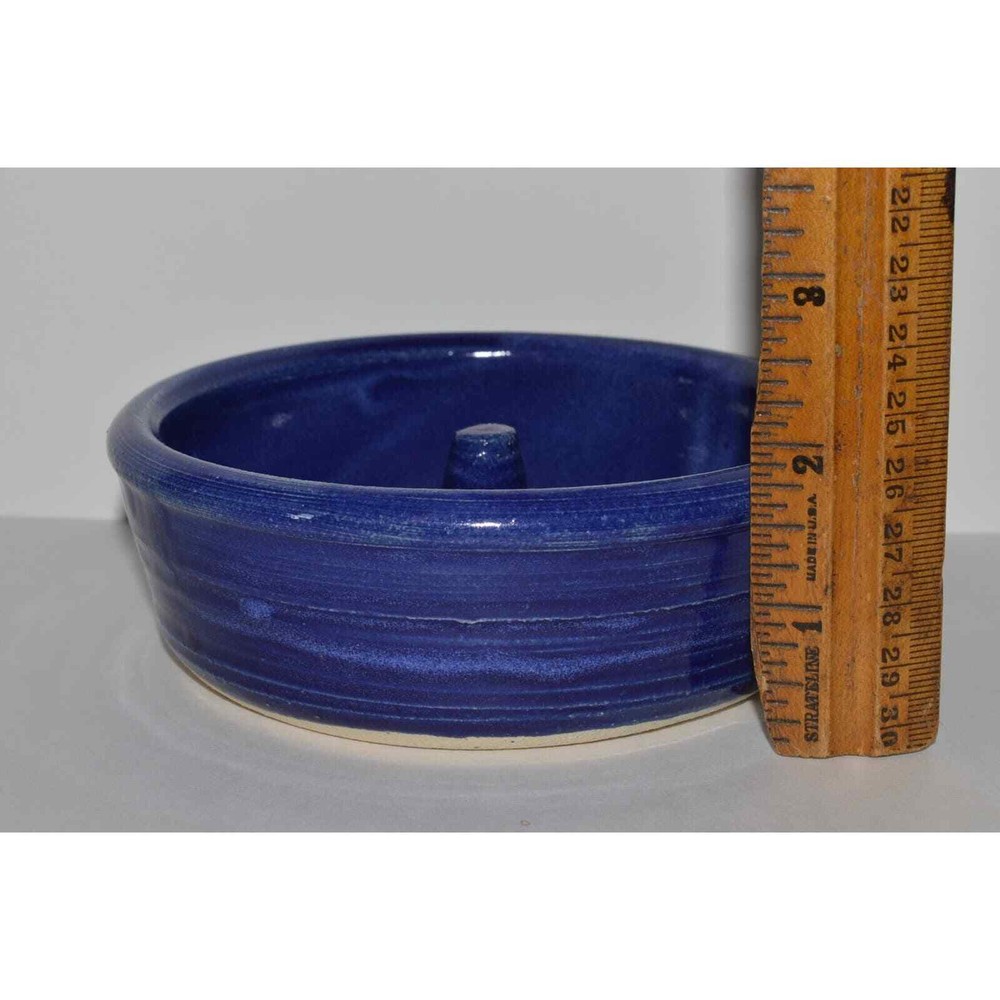 Cobalt Blue Pottery Apple Baker, Round Apple Baking Dish, Signed by Maker