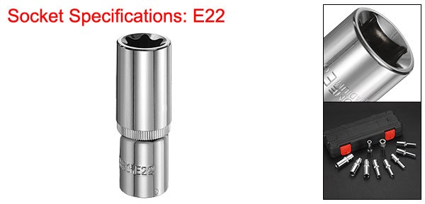 E-Torx Socket 1/2" Drive E22 Star 3.1" Length 6 Point Spline Socket