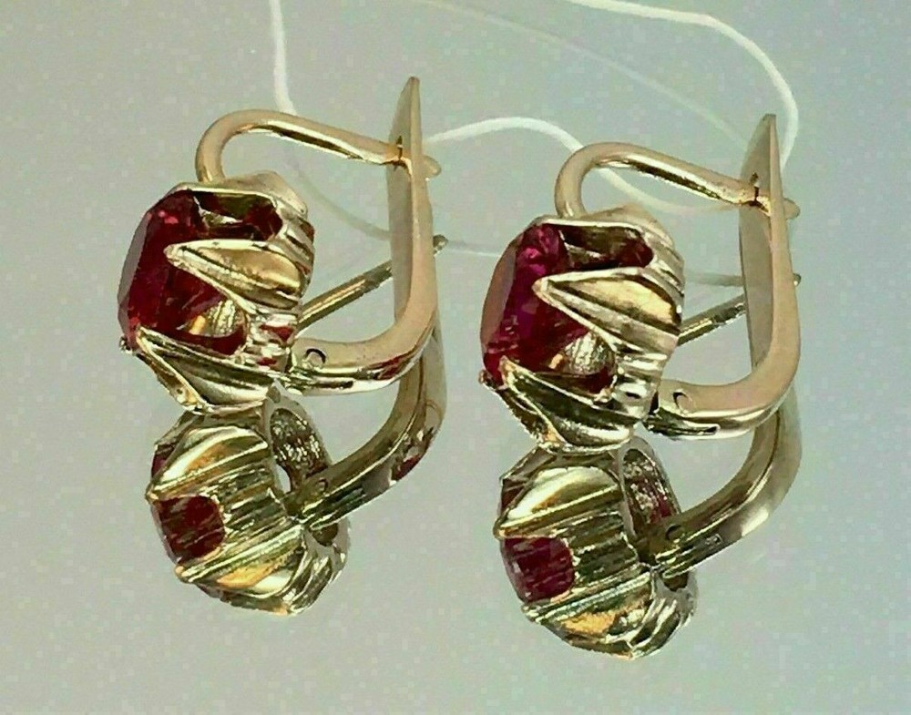 4Ct Lab Created Red Ruby Solitaire Drop & Dangle Earrings 14k Yellow Gold Plated
