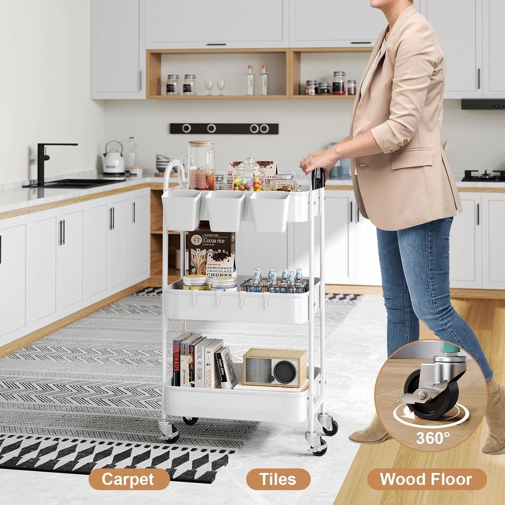 Multi-Functional Rolling Cart with Lockable Wheels - Perfect for Kitchen & Craft