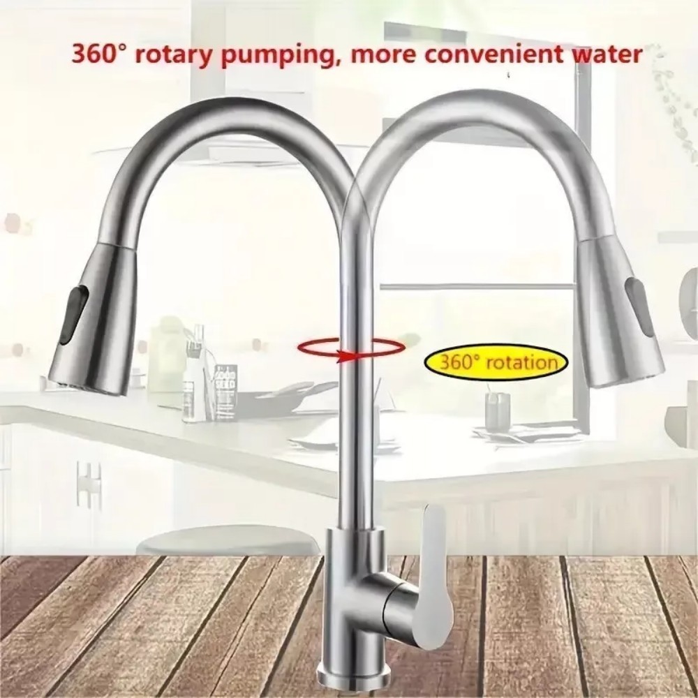 Kitchen Sink Faucet Brushed Nickel Single Handle Swivel Pull Down Sprayer Mixer
