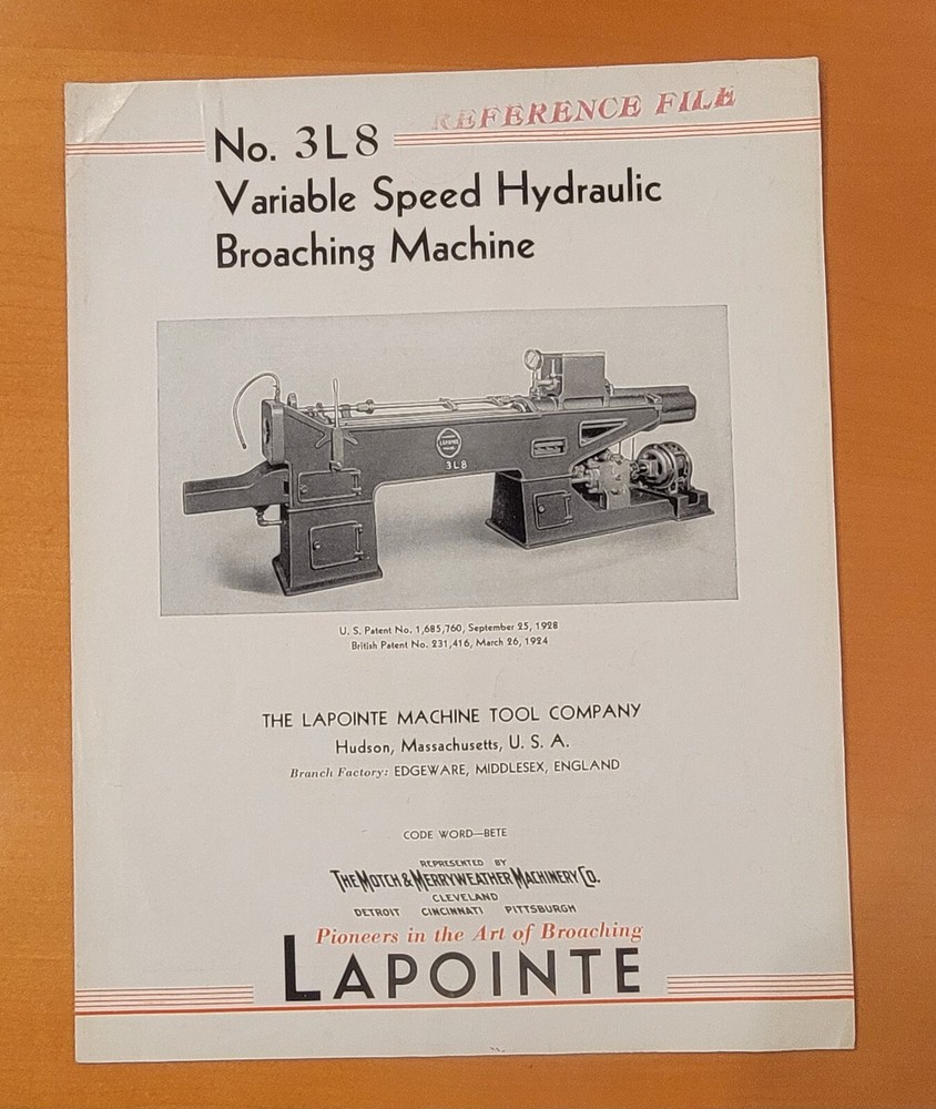 LAPOINTE Variable Speed Hydraulic Broaching Machine Sales Brochure
