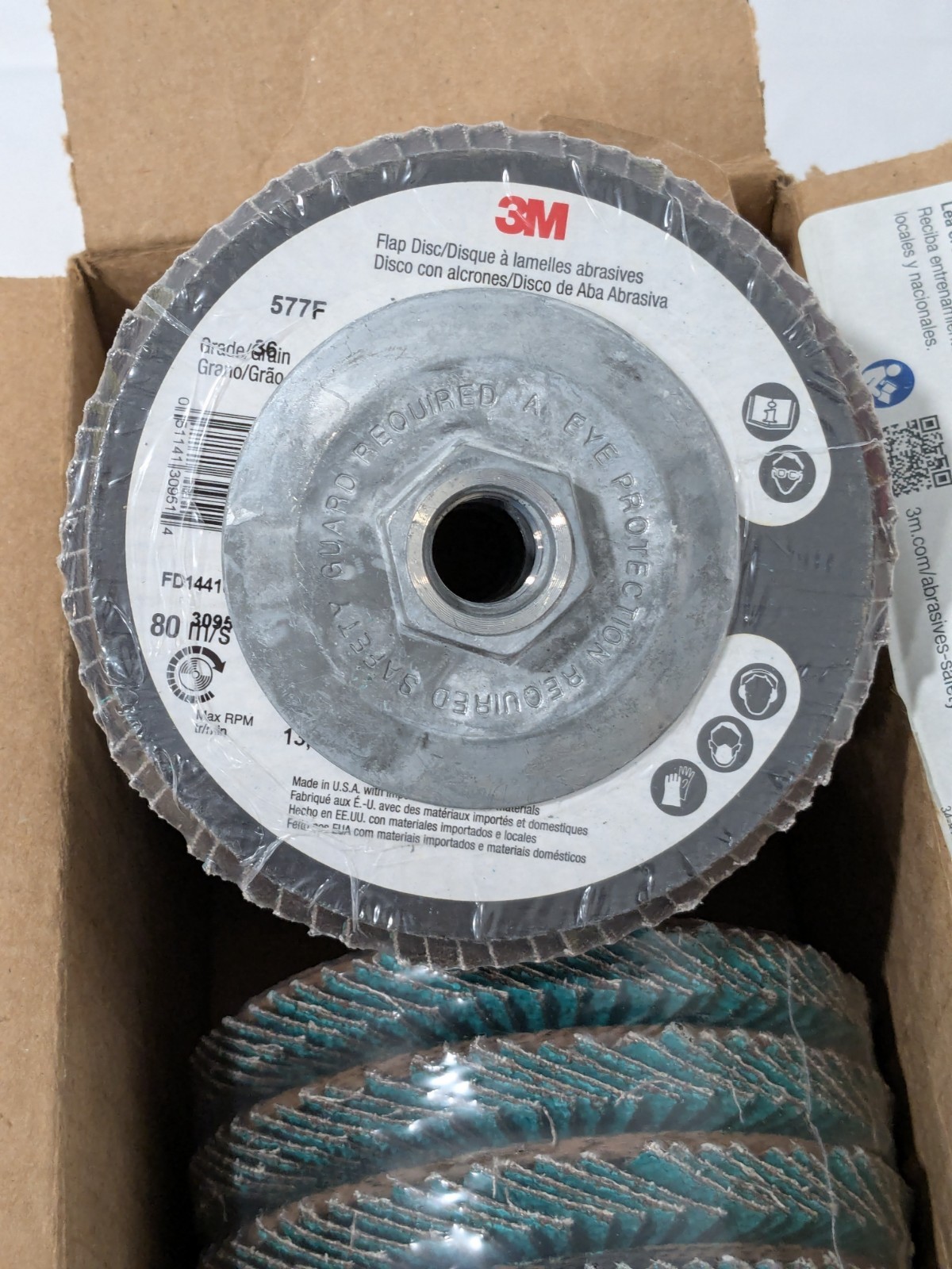 3M Flap Disc 4-1/2" Dia, 36 Grit, Zirconia Alumina, Type 27 Box of 10 7010308895