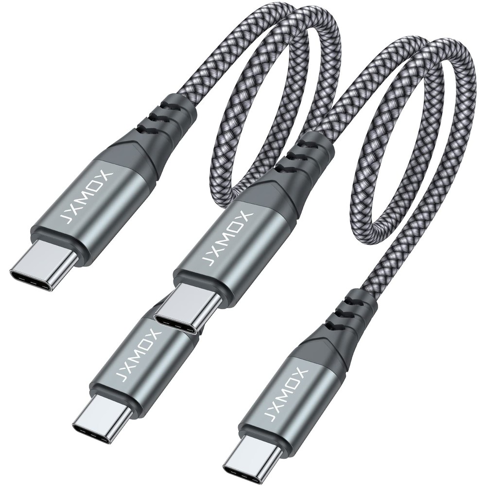 JXMOX Short USB C to C Cable 60W, (2 Pack 1ft) Type C Fast 1ft, Grey