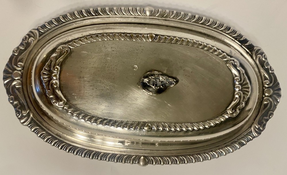 Baroque Style Sheridan Taunton Silverplate Butter Dish OVAL Holloware 9in VFC