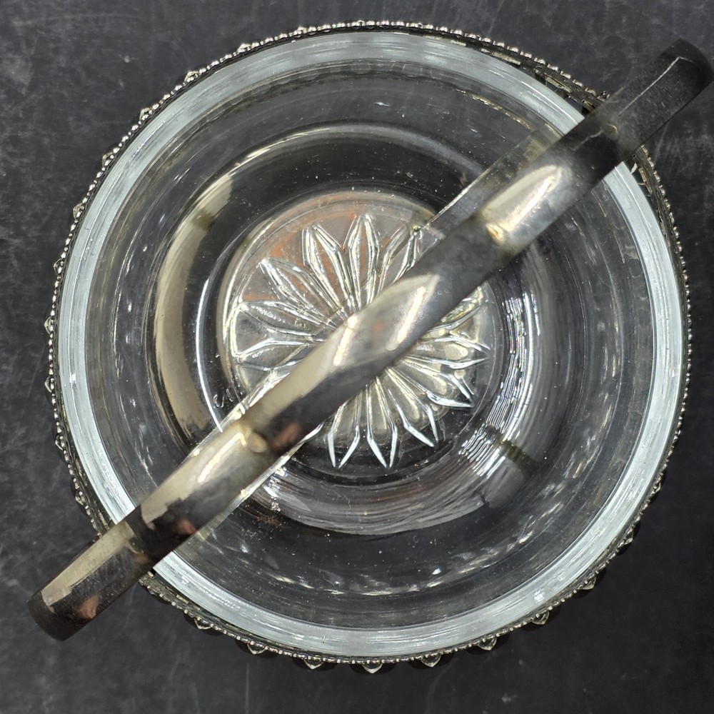 Sheffield Silver-plate Serving Caddy Basket with 4" D Glass Insert Vintage