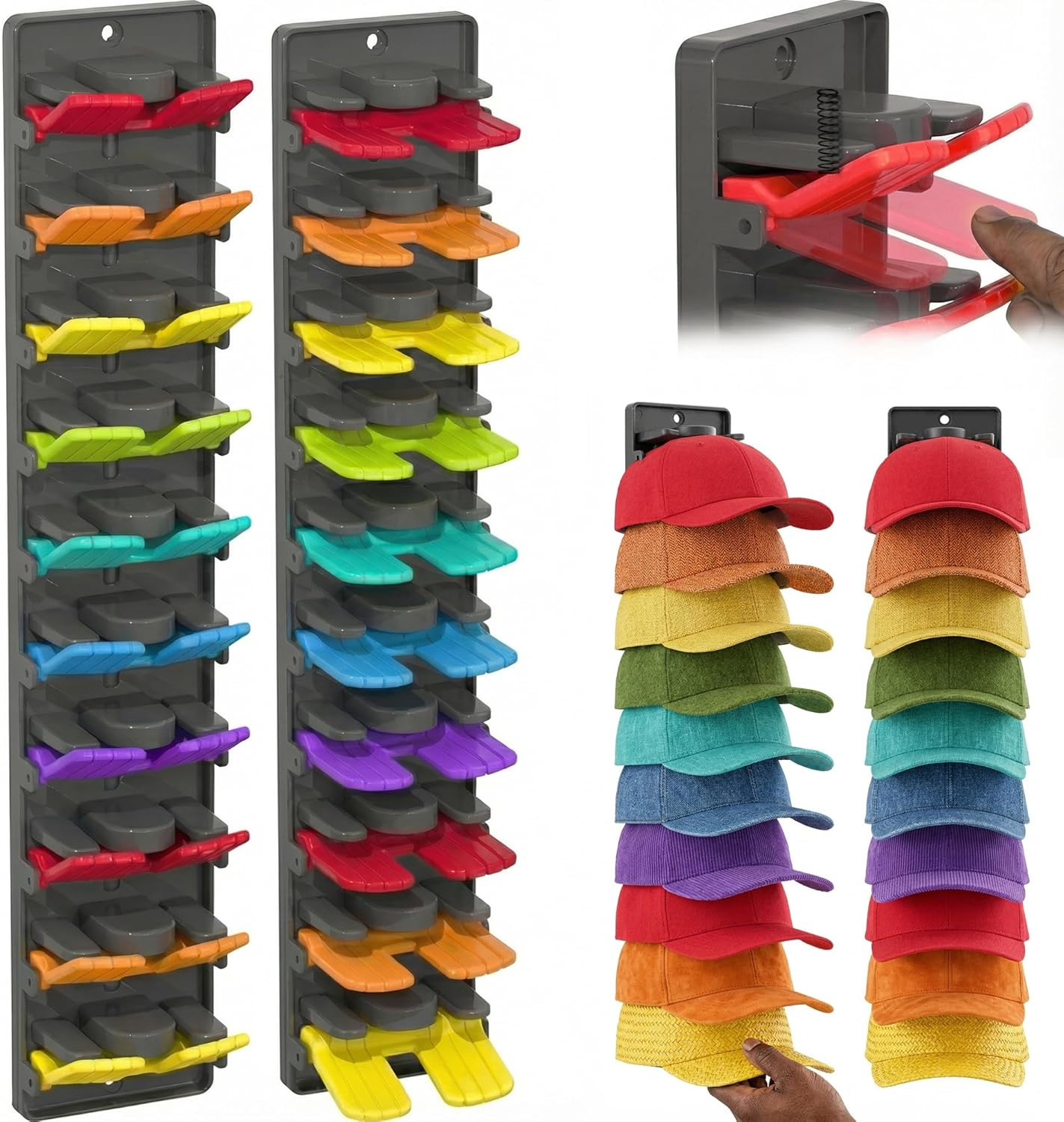 Hat Organizer for Baseball Caps - 2 Pack Hat Rack Hanger for Wall Door Closet