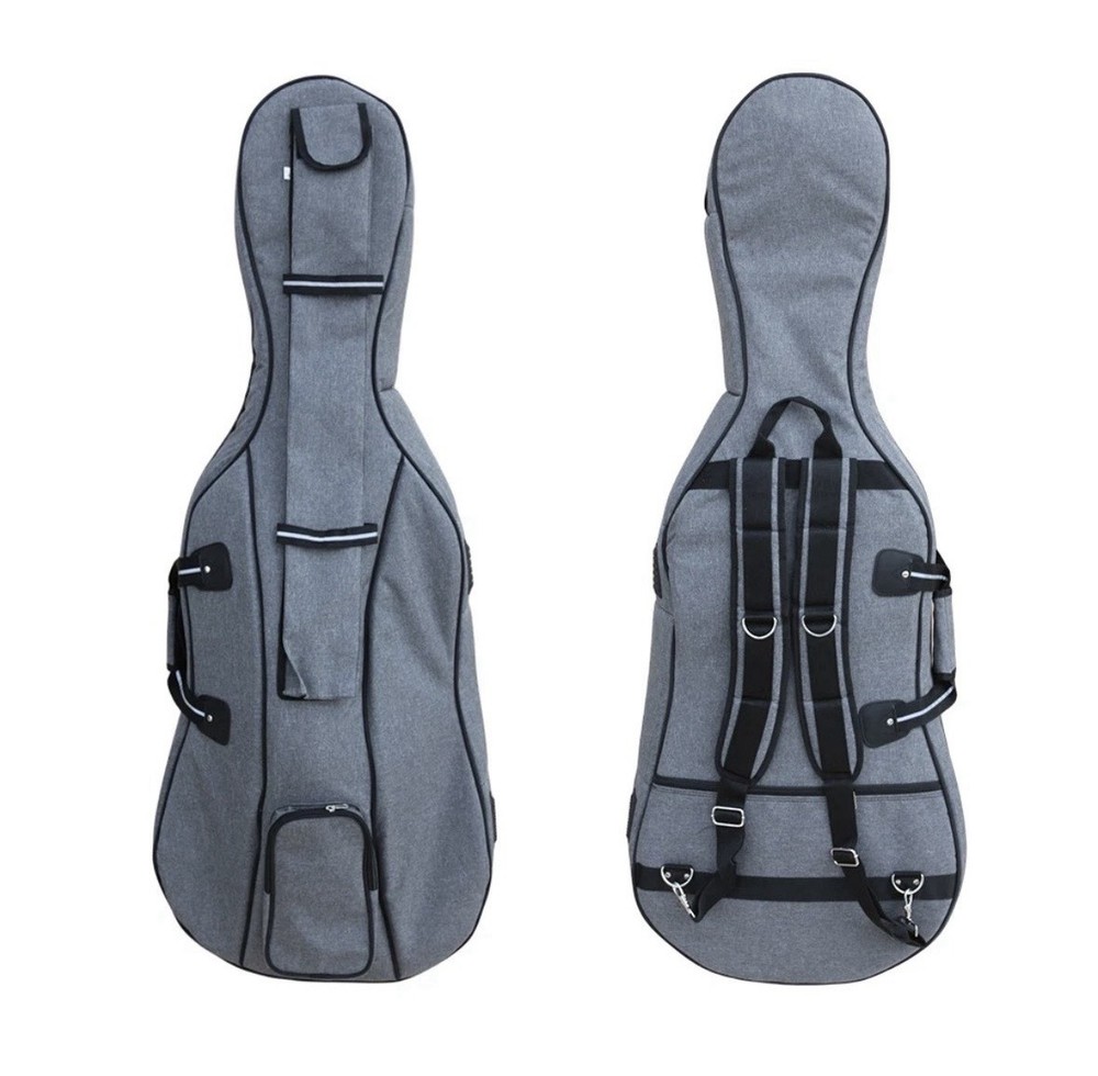 4/4 Cello Gig Bag Case with Multiple Pockets, Handle, straps, light Gray