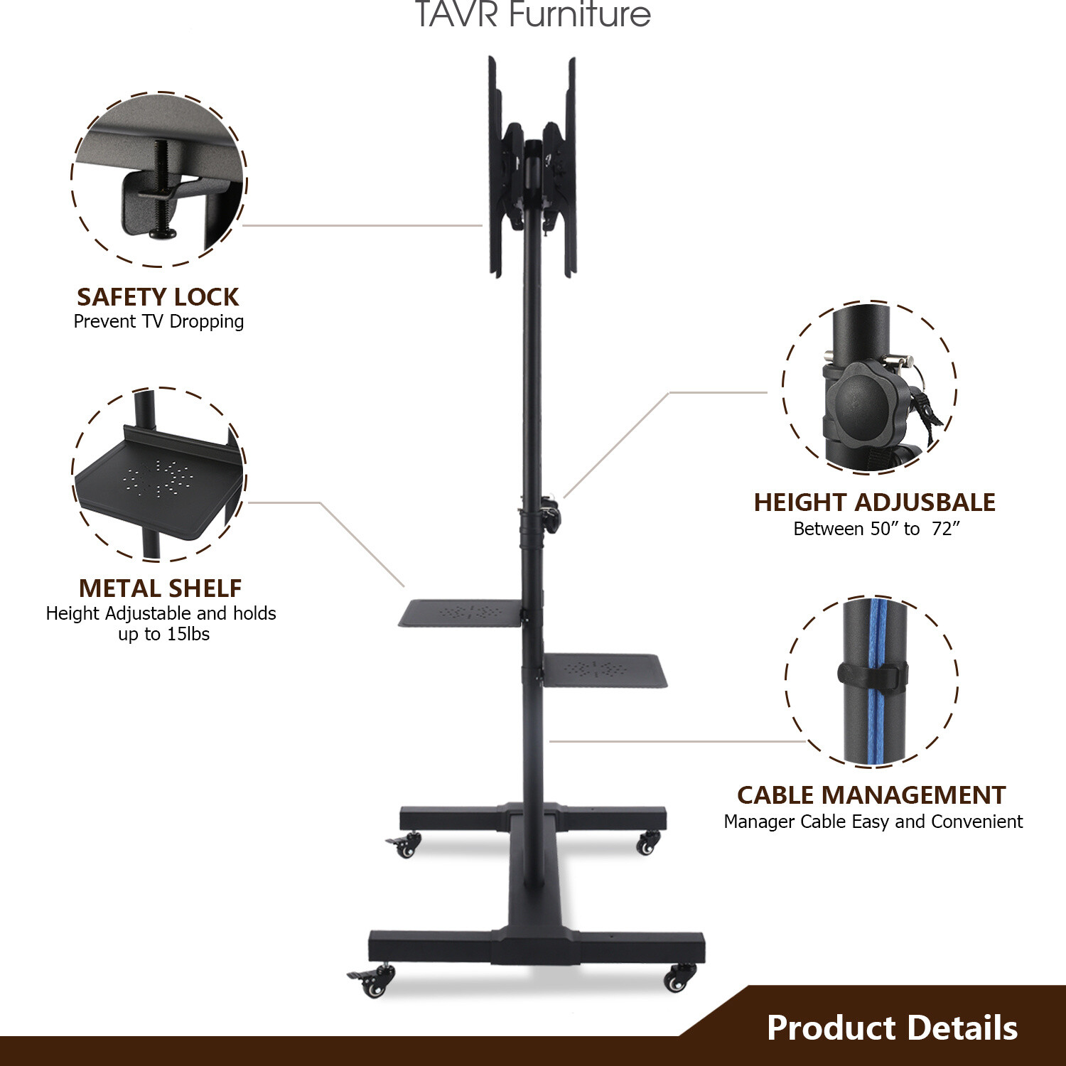 Dual Floor TV Stand Rolling TV Cart Two TV Brackets on Wheel for 32-70 inch TVs