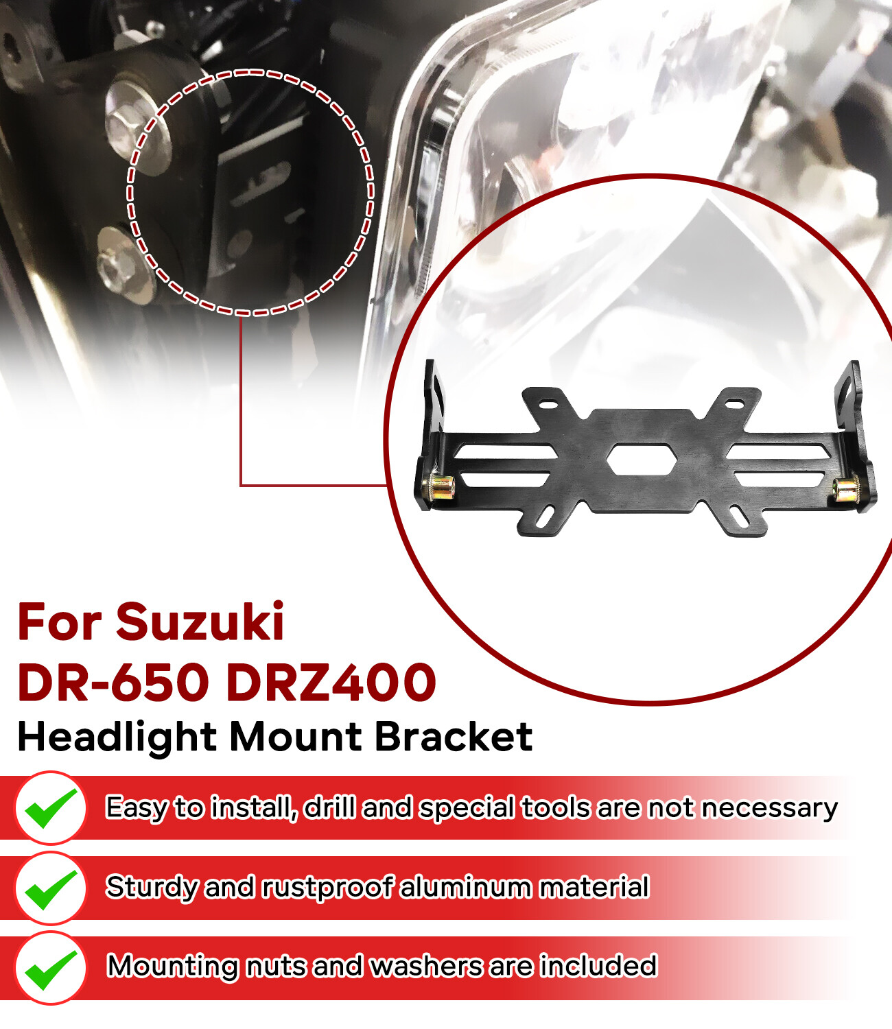 For Suzuki DR-650 DRZ400 LED Headlight Mounting Bracket Kit fits 4X6 Headlights