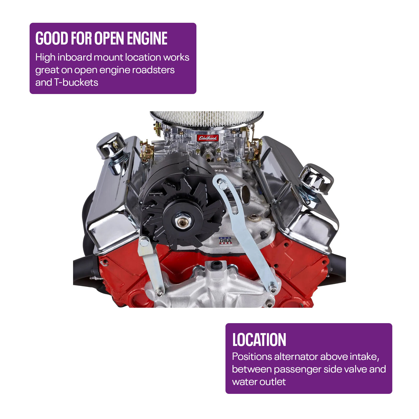 Small Block Chevy SBC 305 350 400 Upper High Mount Alternator Bracket Kit, Plain