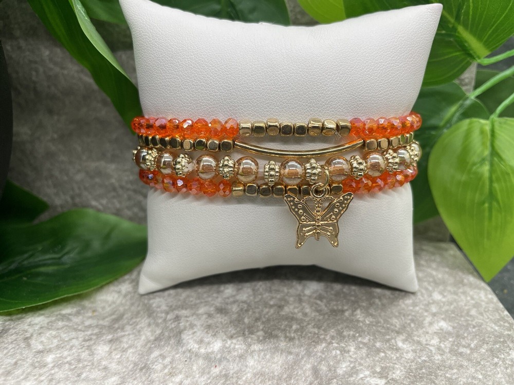 4 PC Handmade Boho Beaded Stackable 6” Plus Stretch Bracelet Set New A2914