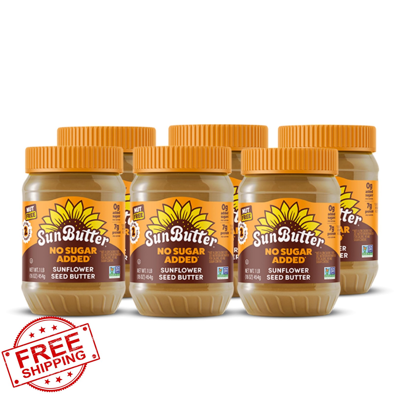 SunButter No Sugar Added Sunflower Seed Butter 6x16oz Nut Free