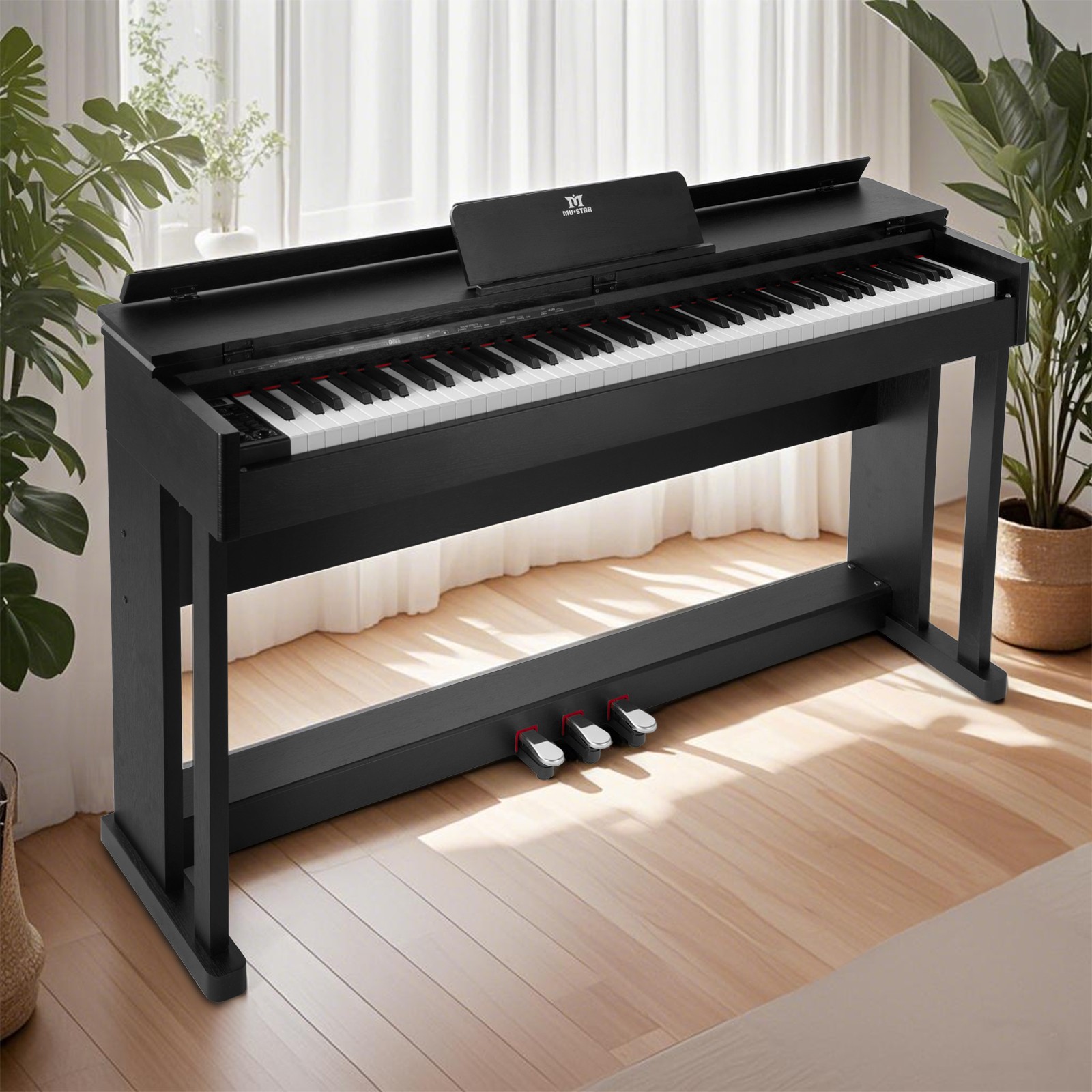 Black 88Key Full Size Weighted Hammer Action Digital Piano Keyboard with 3-Pedal