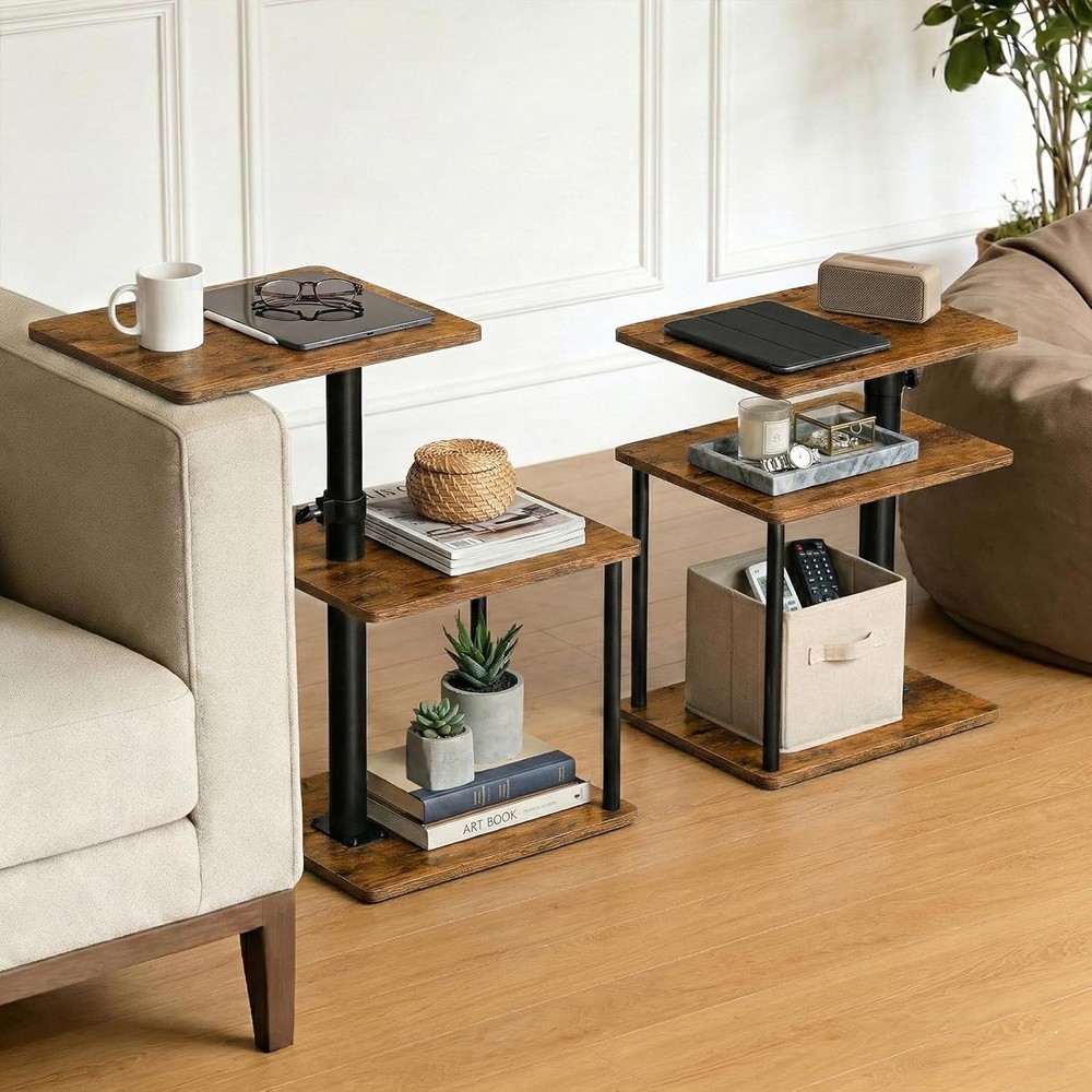 360° Swivel Side Table Height Adjustable C Shaped End Table Couch W/ Storage
