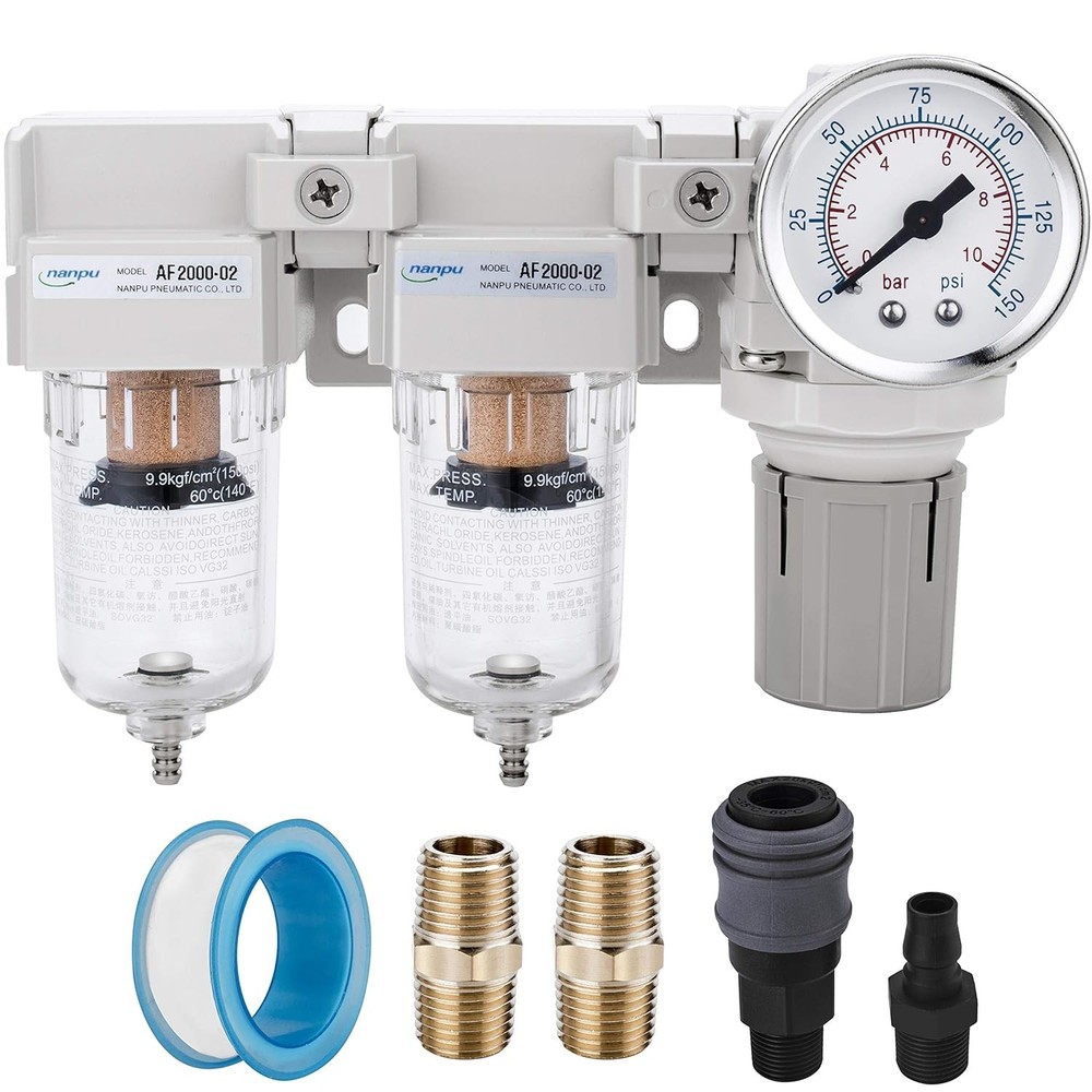 Efficient 1/4" NPT Air Filter and Regulator Combo with Complete Installation Kit