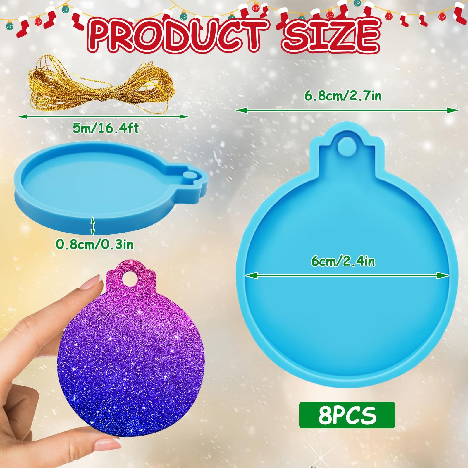 4PCS Round Silicone Ornament Molds with Hanger Holes for Resin Epoxy Christ