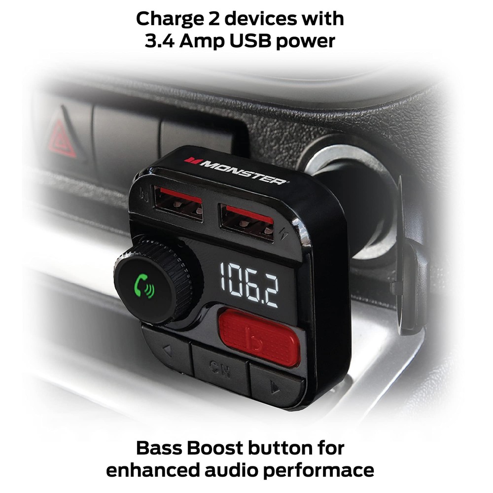 Monster Bluetooth Fm Transmitter With 3.4 Amp Usb Charging Ports