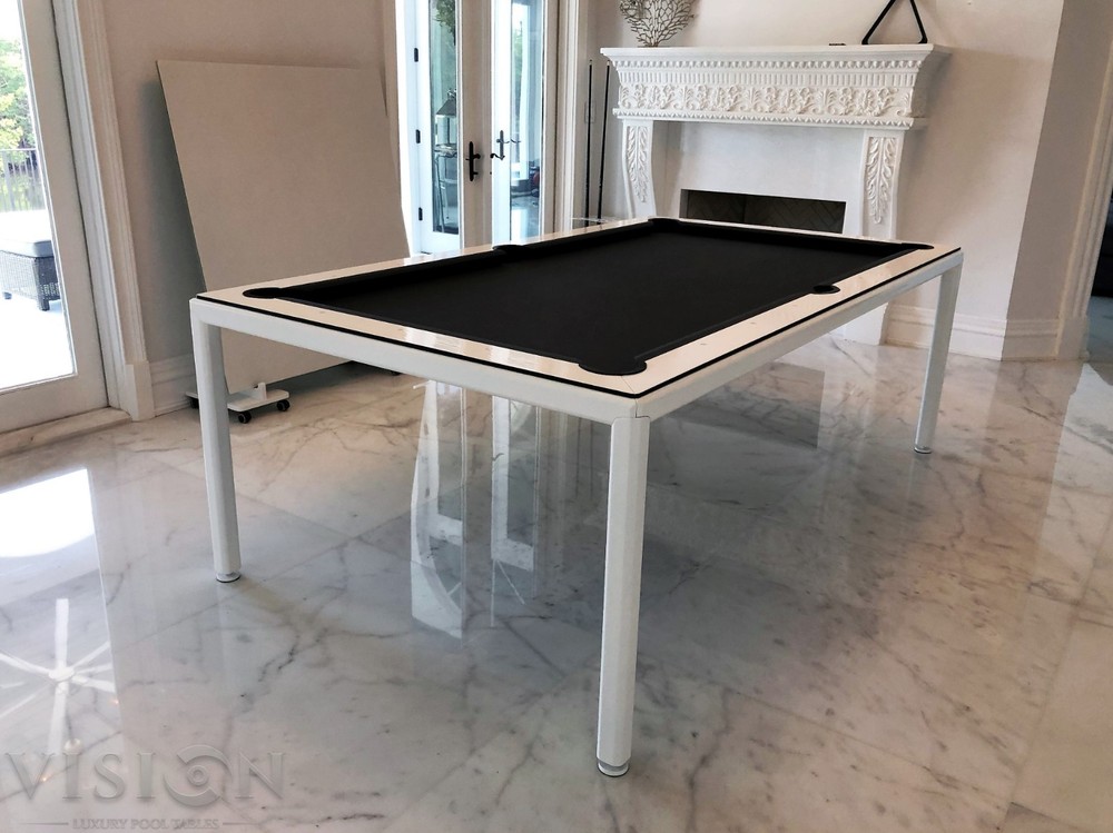 White 8' Modern Convertible Pool Billiard Table 'Ultra'; dining/desk/game table