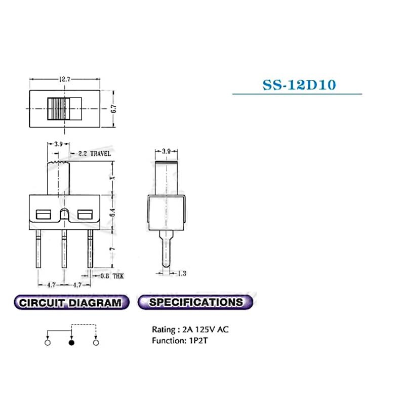 2 Position ON-OFF SPDT 3 Pin PCB Panel Model Mini Vertical Slide Switch 2A 125V