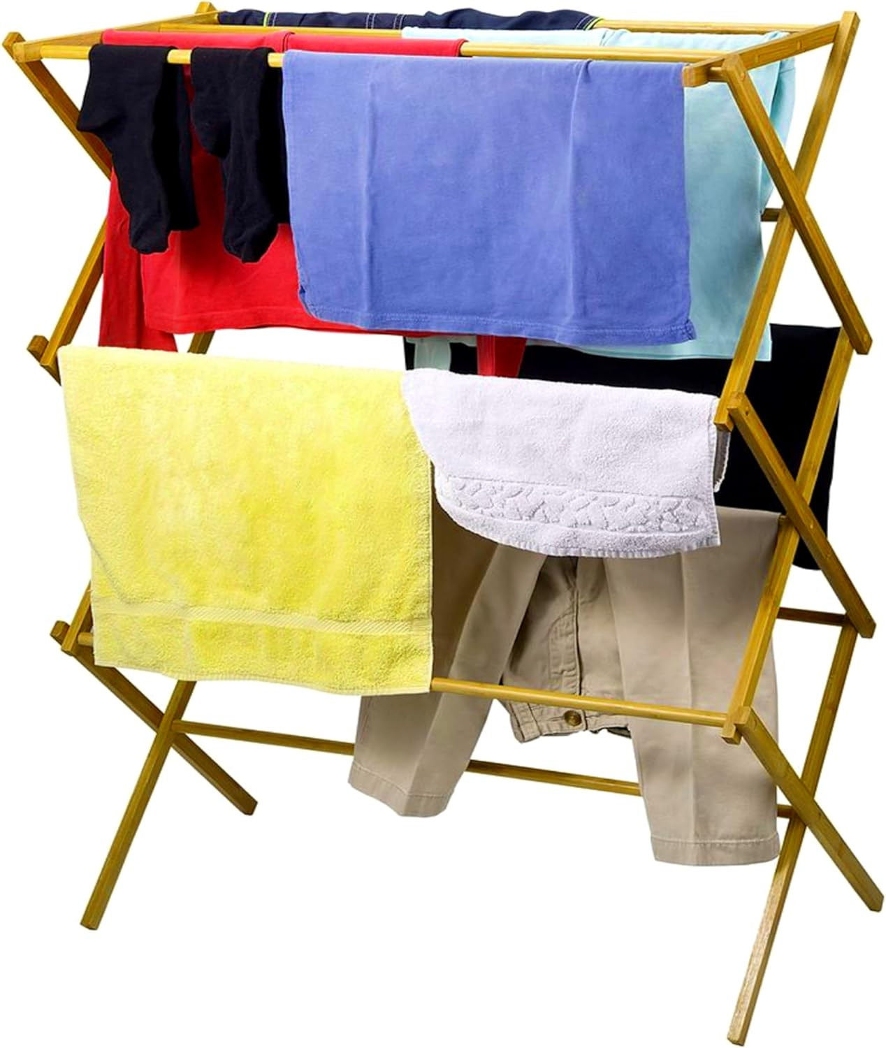 Wooden Clothes Drying Rack for Laundry - Collapsible Folding Bamboo Laundry Dryi