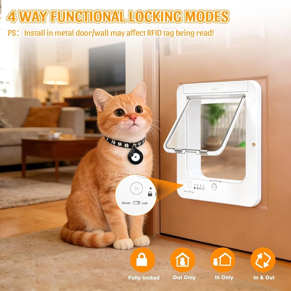 Smart Cat Door with 4 Collar Sensor Key RFID