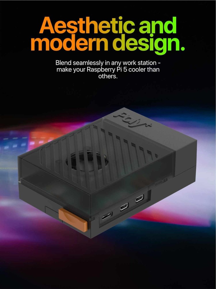 Argon Poly 5+ Raspberry Pi 5 Case Includes Active Cooler Fan & Heatsink