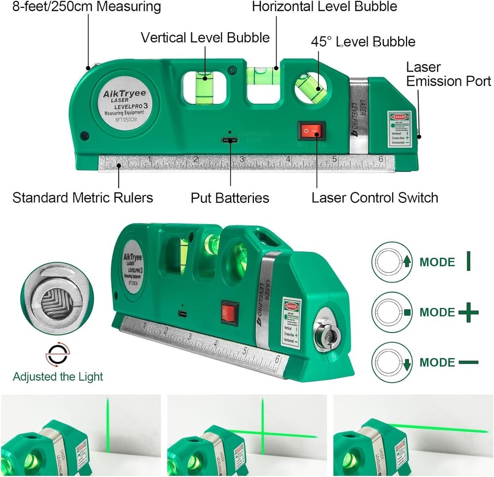 USB Rechargeable Laser Level Tool for Precise Vertical & Horizontal Lines