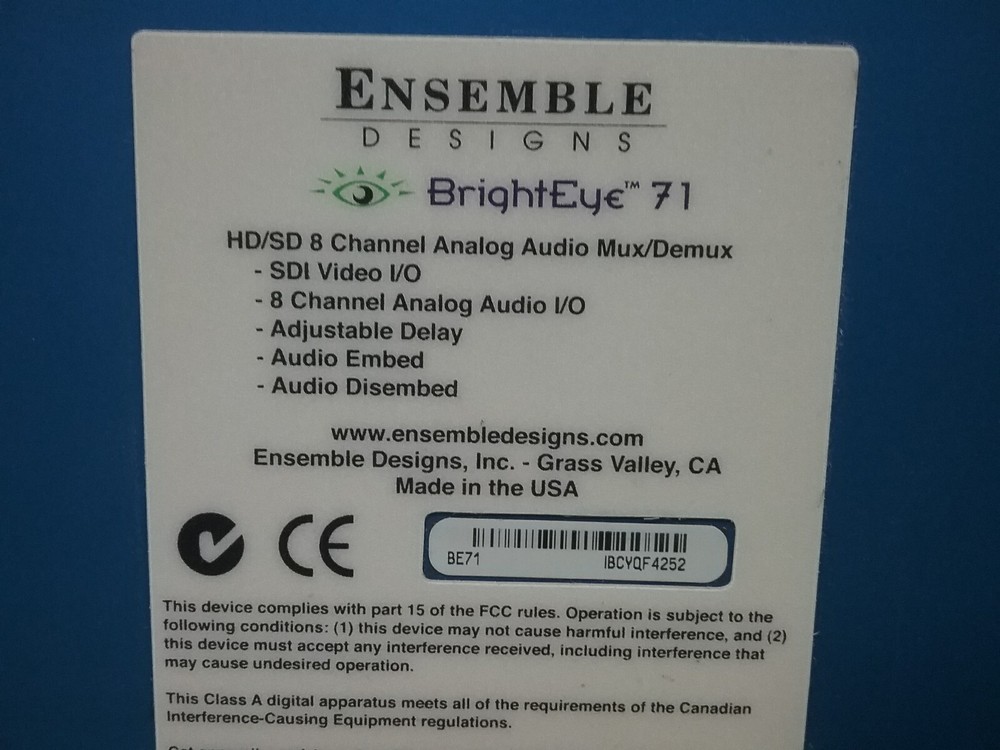 Ensemble Designs BrightEye 71 HD/SD 8 Channel Analog Audio Embedder/Disembedder