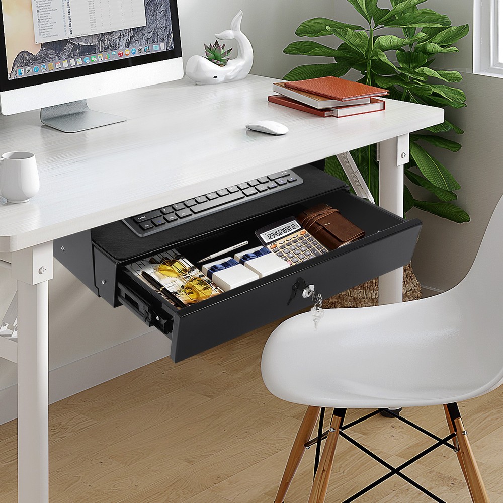 Sliding Pull-Out Under-Desk Drawer Organizer with Computer Pad