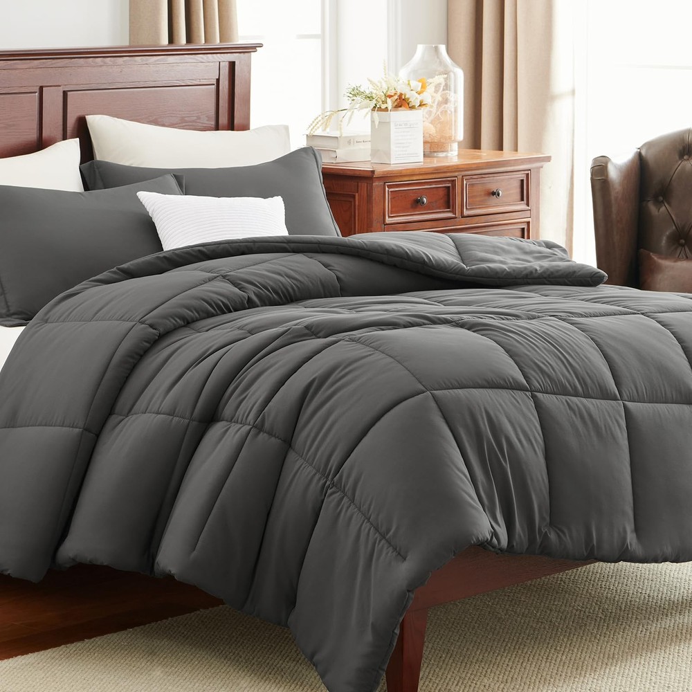 CozyLux King Size Comforter Set - Dark Grey King,