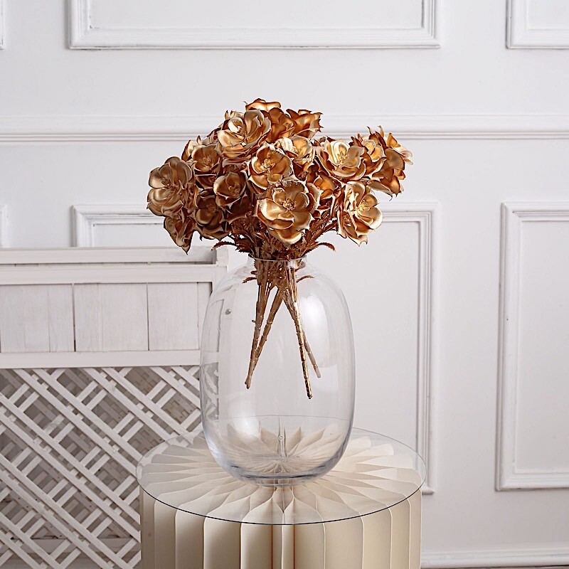 2 Metallic Gold 17 in Artificial Rose FLOWER Bouquets Party Events Decorations