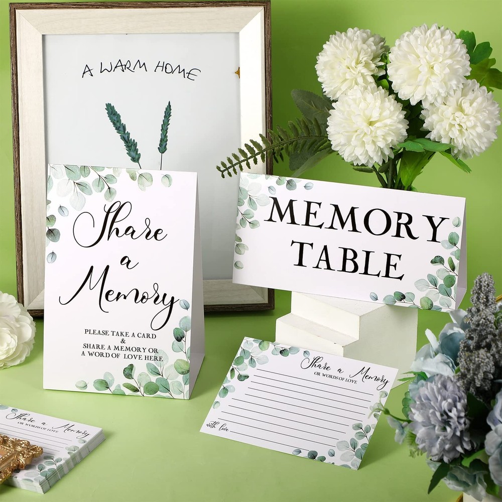 52 Pcs Greenery Eucalyptus Share a Memory Cards and Memory Table Signs Greene...