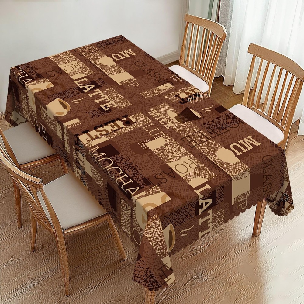 Coffee Theme Rectangle Tablecloths Latte Coffee Table Cloths Dacorative Kitch...