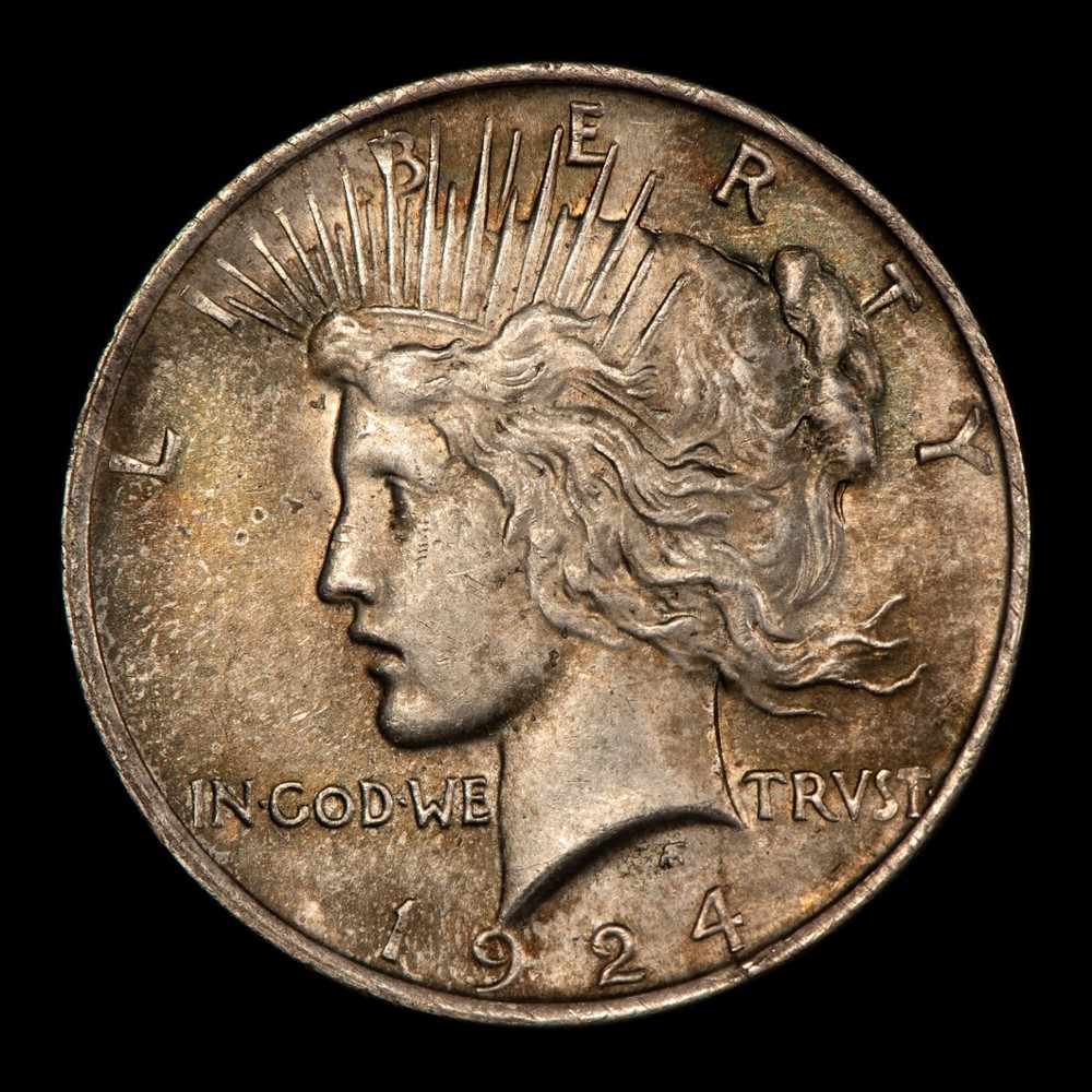 1924 $1 Silver Peace Dollar - PQ Thick Neon Green Pattern Toning - BU - D4827