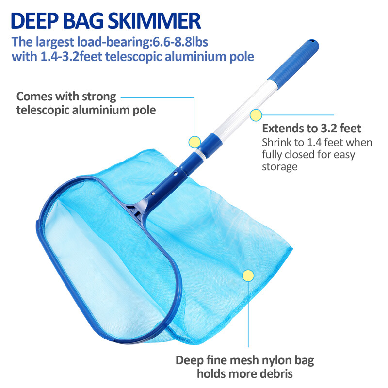 US Swimming Pool Skimmer Net, Fine Mesh Pool Leaf Rake Nets for Cleaning
